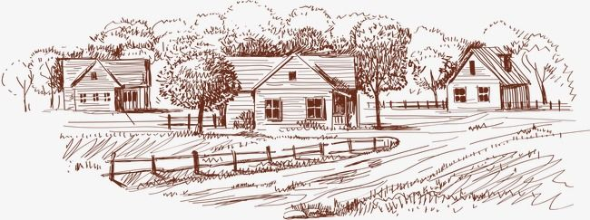 Сельский пейзаж контуром