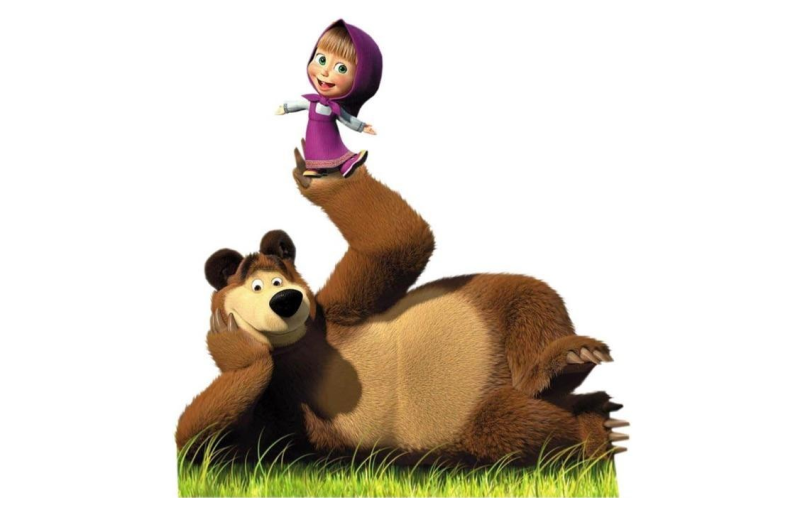 Персонажи мультфильма Маша и медведь на белом фоне