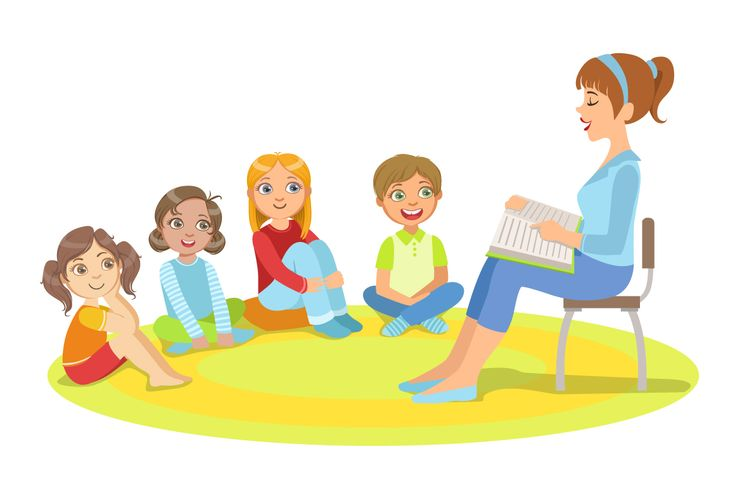 Воспитатель с детьми на прозрачном фоне