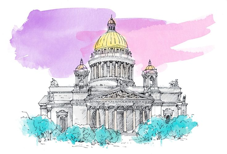 Исаакиевский собор в Санкт-Петербурге акварелью