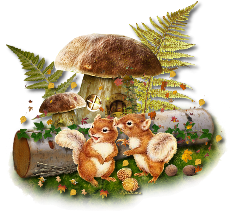 Осенние животные на прозрачном фоне