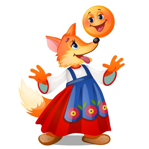 Колобок с лисой на белом фоне