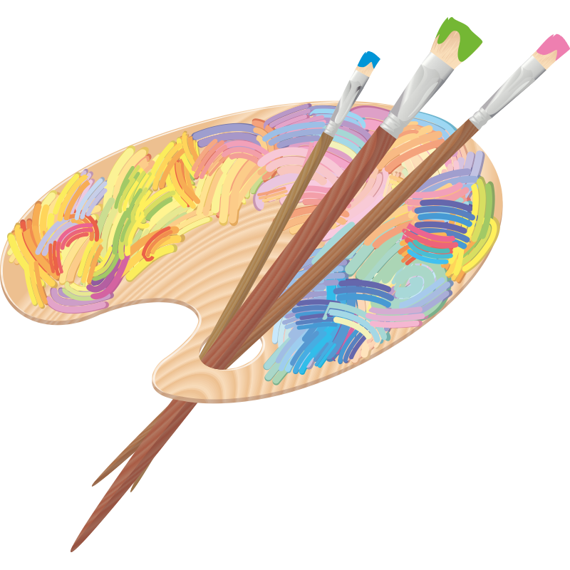 Палитра с красками и кистями