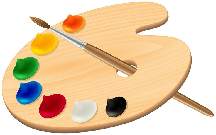 Палитра с красками и кистями