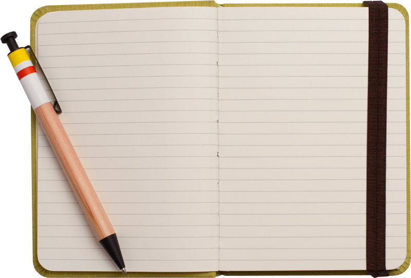 Блокнот с ручкой на прозрачном фоне