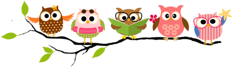 Много мультяшных сов на веточке