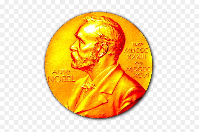 Нобелевская медаль на белом фоне