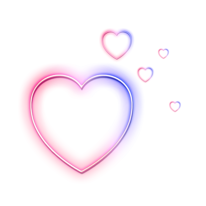 Неоновые сердечки на прозрачном фоне