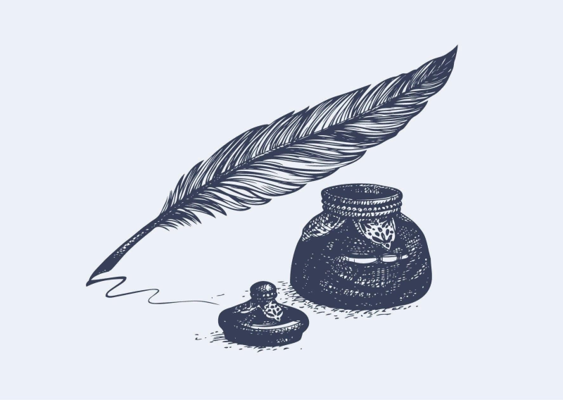 Перо с чернильницей на прозрачном фоне