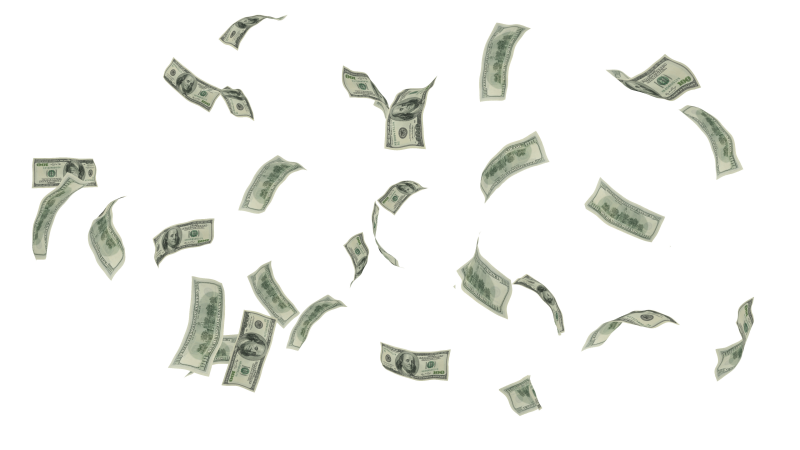 Падающие деньги на белом фоне