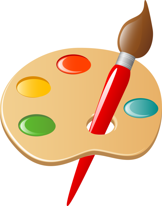 Палитра с красками и кистями