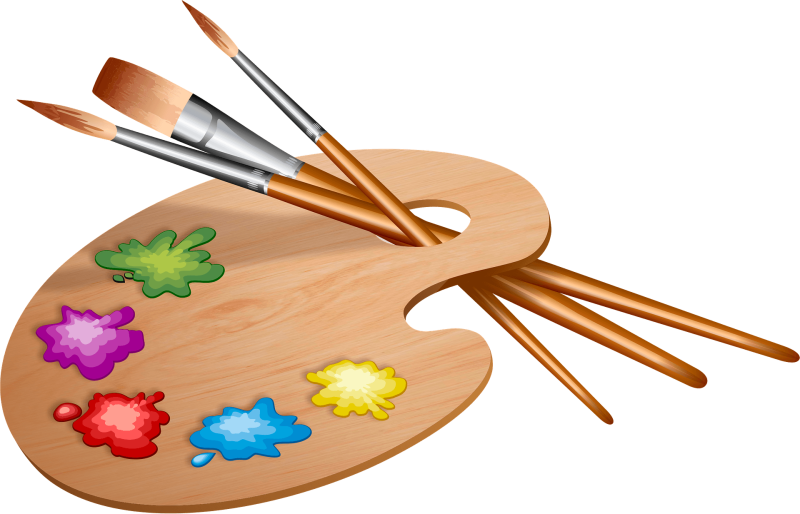 Палитра с красками и кистями