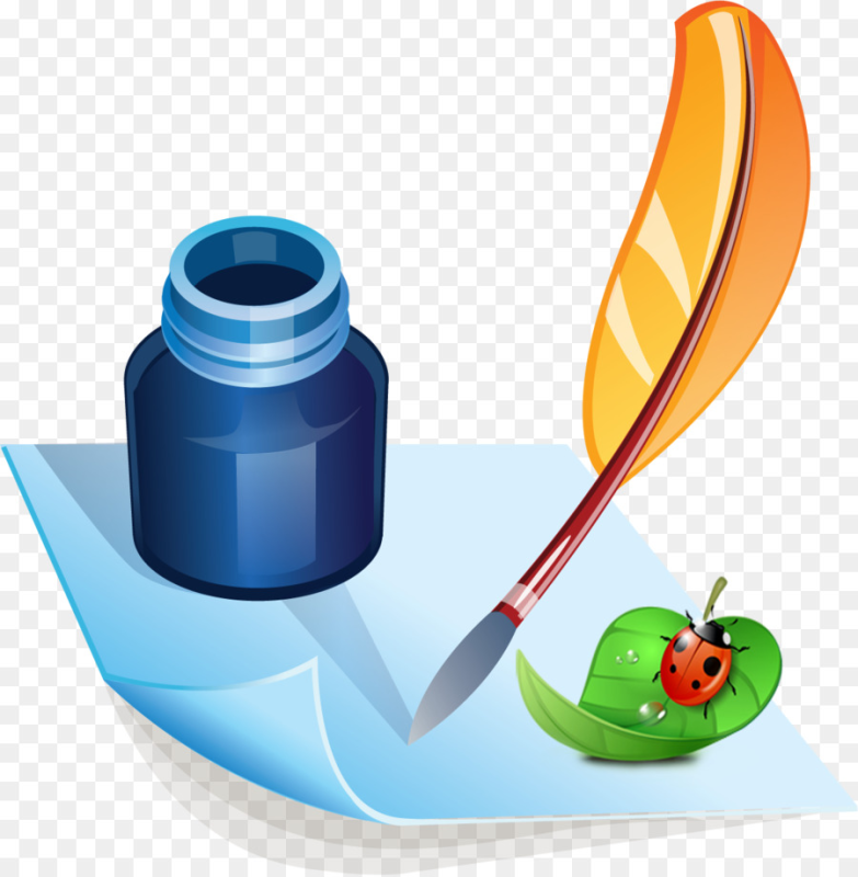 Перо с чернильницей на прозрачном фоне