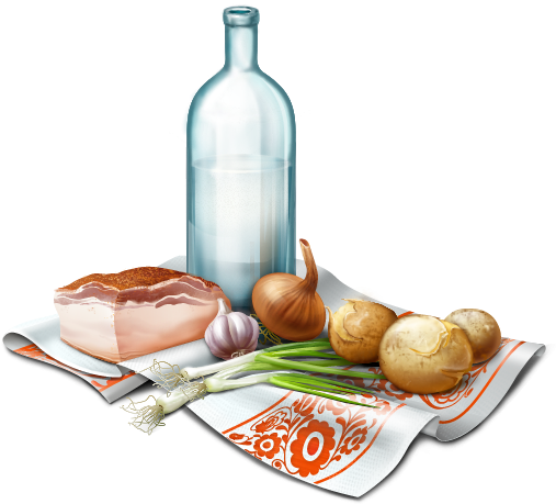 Водка и закуска на прозрачном фоне