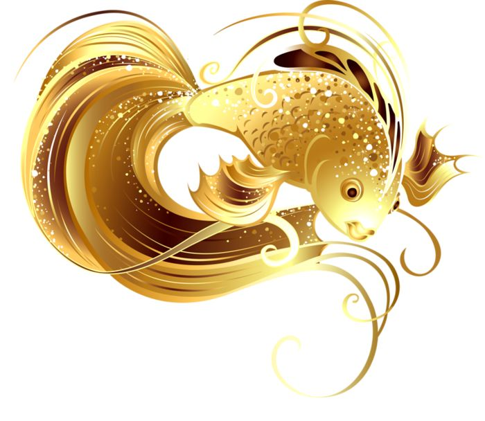 Золотая рыбка на прозрачном фоне