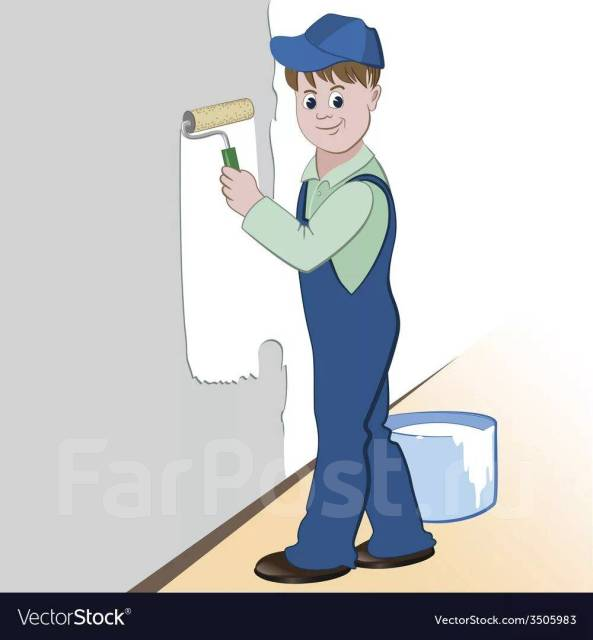 Маляр красит стену