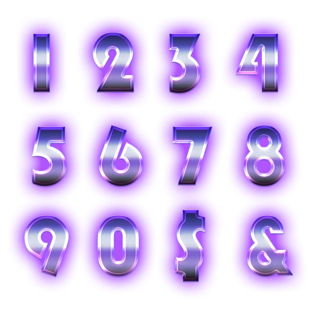 Неоновые цифры без фона