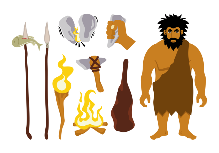 Первобытный человек на белом фоне