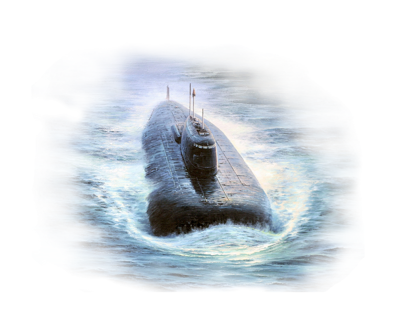 Подводная лодка на прозрачном фоне