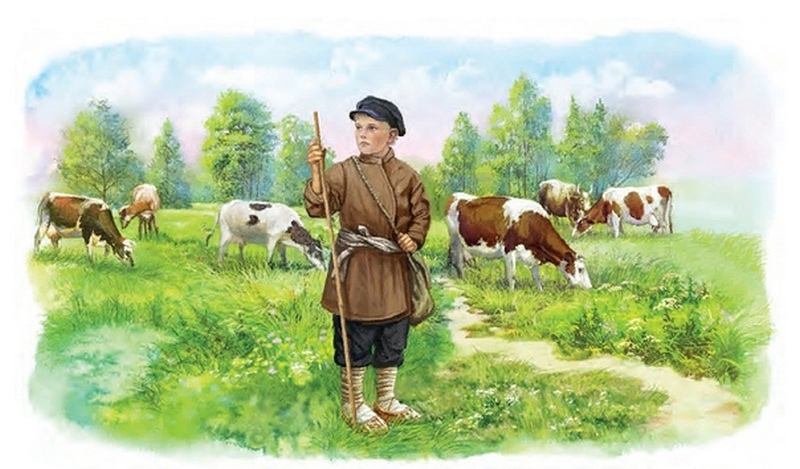 Пастух пасет телят