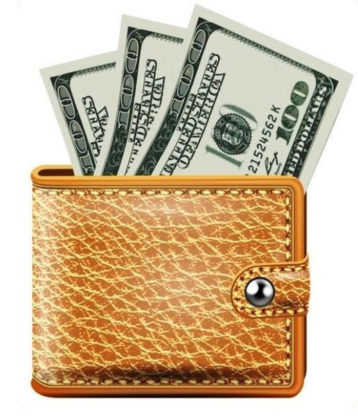 Портмоне с деньгами на прозрачном фоне