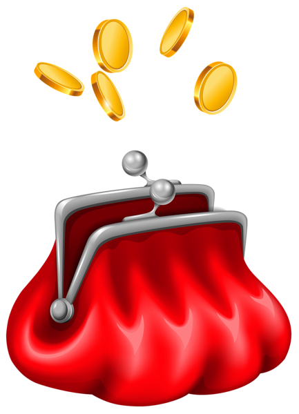 Кошелек с деньгами на прозрачном фоне