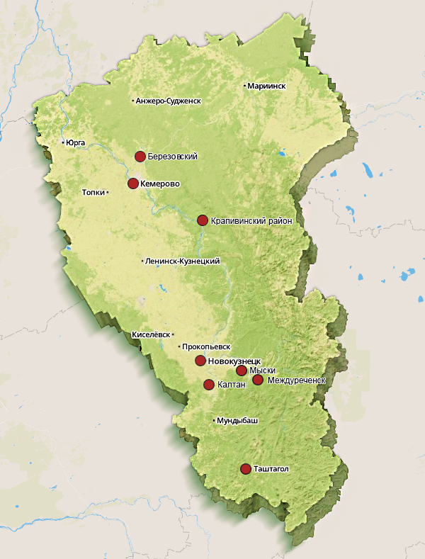 Географическая карта Кемеровской области