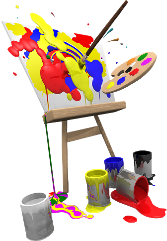 Мольберт с красками и кисточками