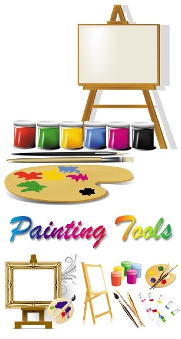 Кисти краски мольберт