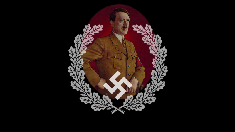 Адольф Гитлер на фоне свастики
