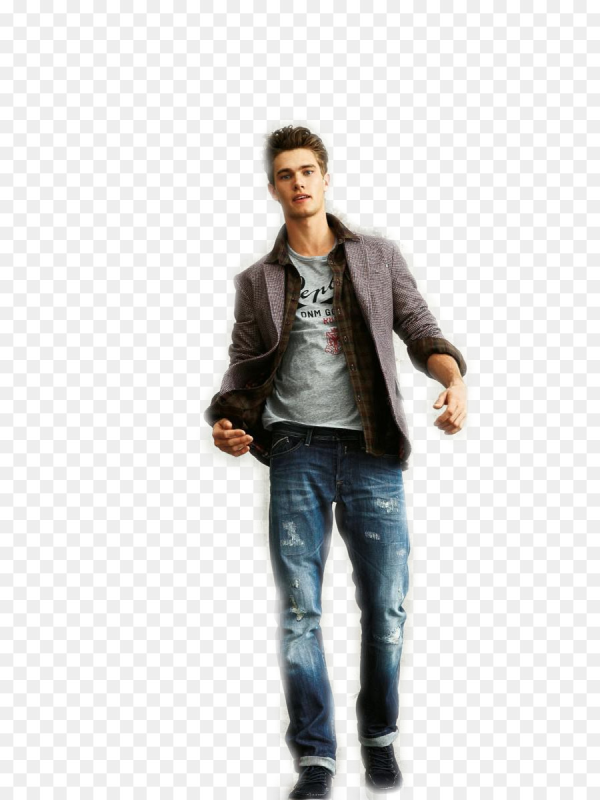Мужчина в джинсах на прозрачном фоне