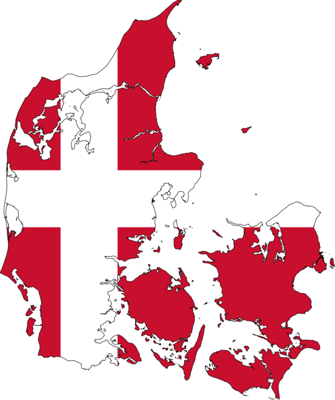 Дания на карте с флагом