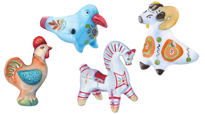 Глиняная свистулька Дымковская