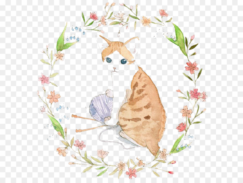 Кошка акварелью