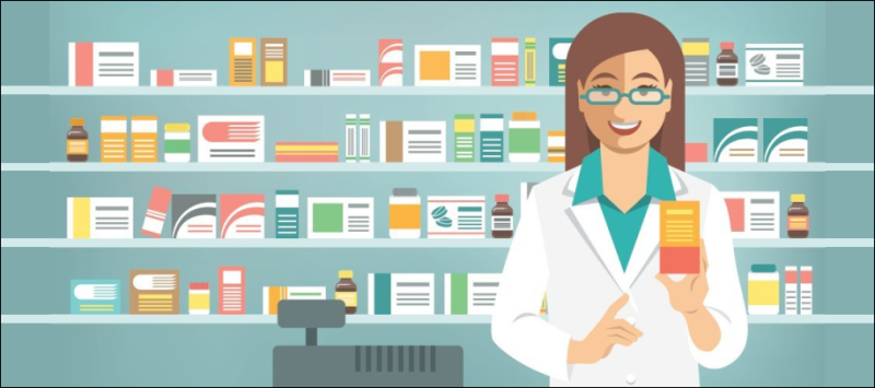 Рисунок фармацевта в аптеке