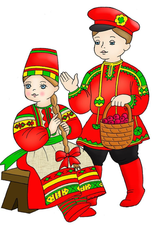 Мальчик и девочка в русских костюмах