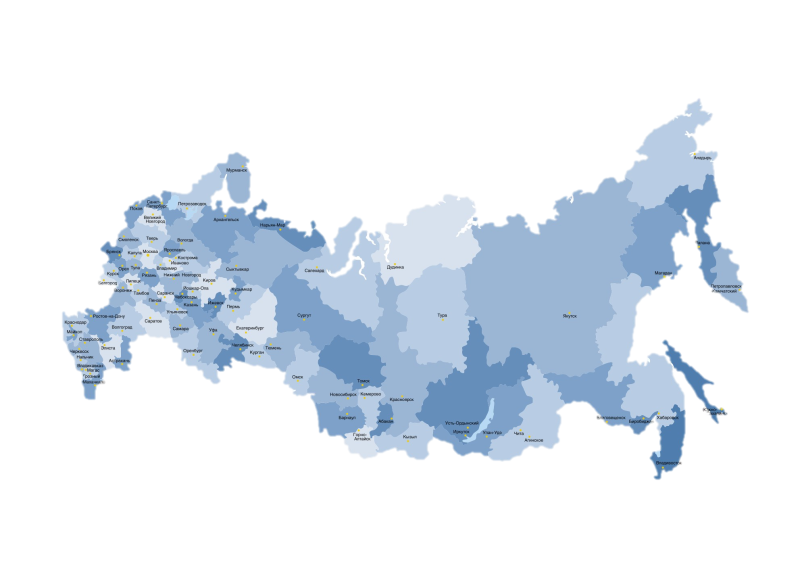 Карта России с городами для презентации