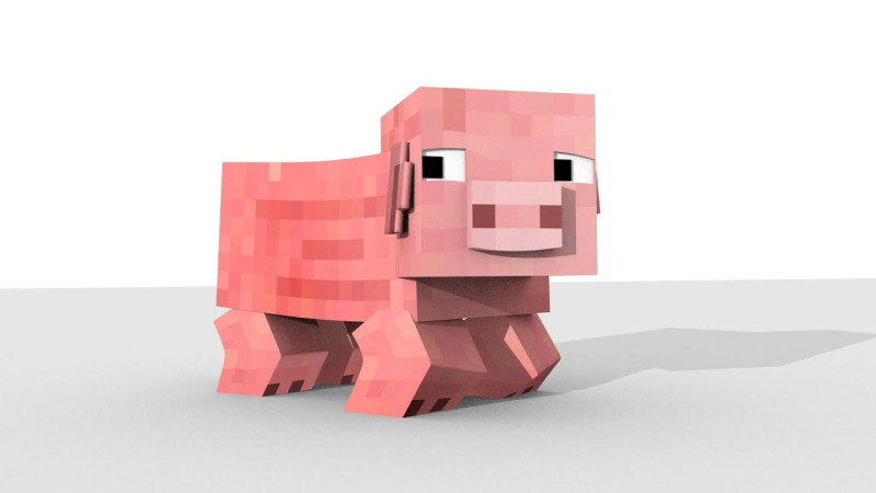 Свинья из МАЙНКРАФТА на белом фоне