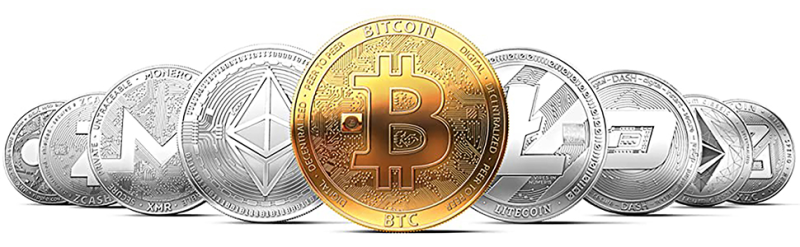Криптовалюты на прозрачном фоне
