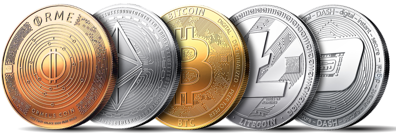 Криптовалюты на прозрачном фоне