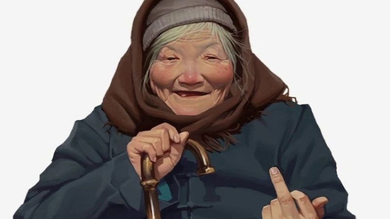 Бабушка на белом фоне