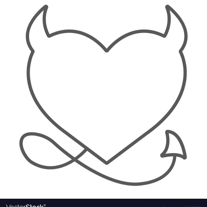 Сердечко с рожками контур