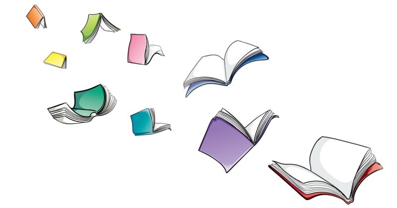 Книжки летят на прозрачном фоне