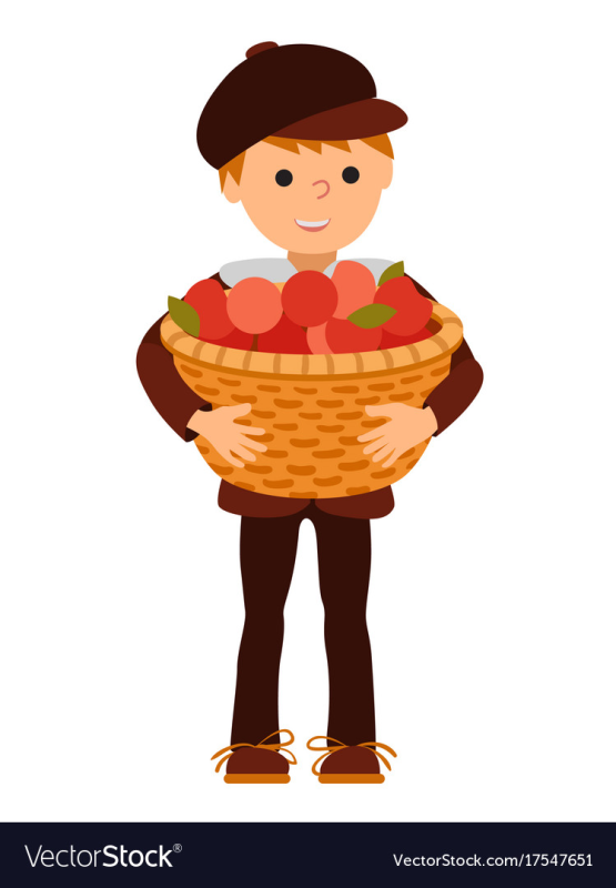 Мальчик с корзиной на белом фоне