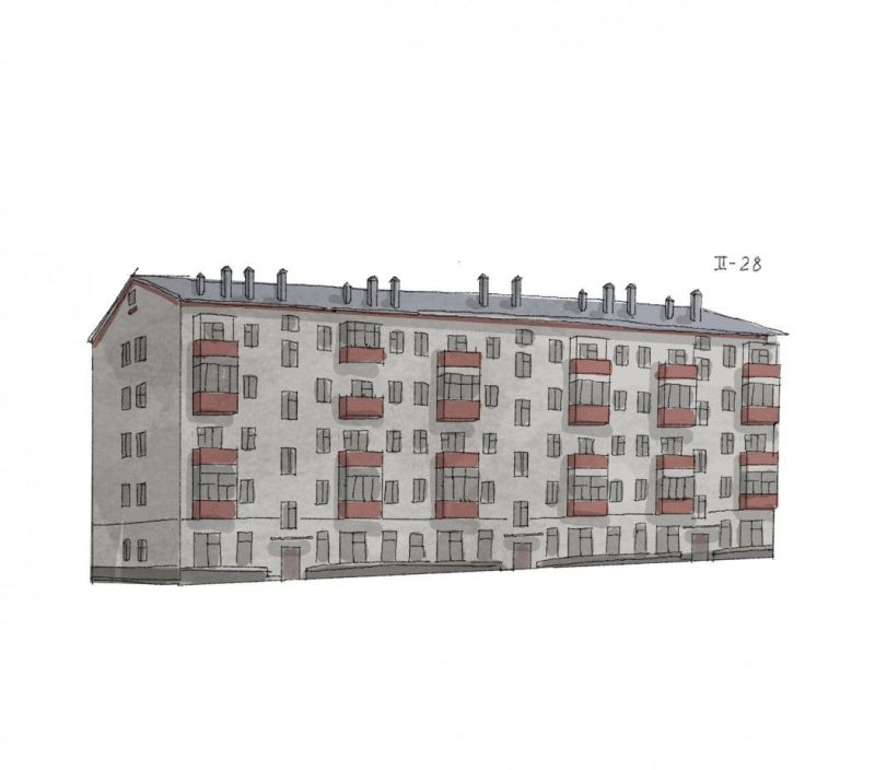 Кирпичная хрущевка 5 этажей спереди