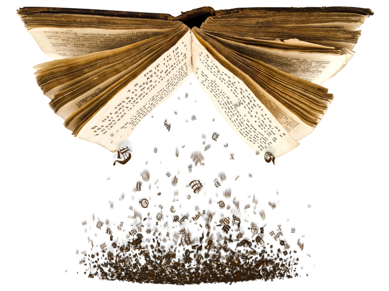 Летающие книги на прозрачном фоне