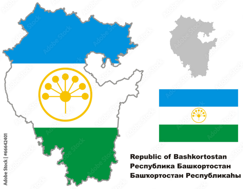 Территория Республики Башкортостан с флагом