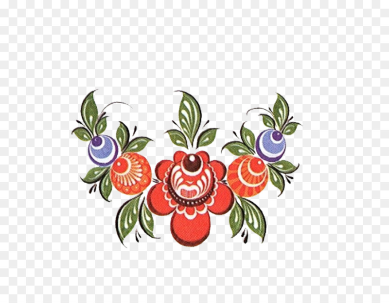 Городецкий узор на прозрачном фоне