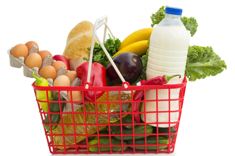 Продуктовая корзина с продуктами