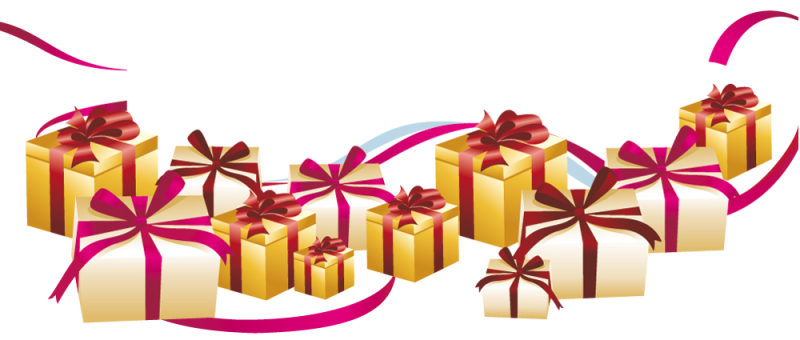 Куча подарков на прозрачном фоне